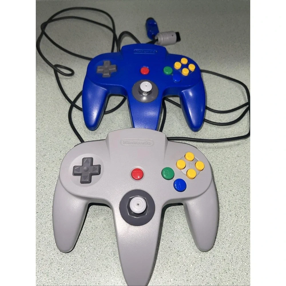 Official Vintage L Nintendo 64 Joystick Wired Blue Gray Controller Lot Of 2
